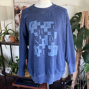 Aerie Distressed Blue Checked Out Graphic Crewneck Sweatshirt S